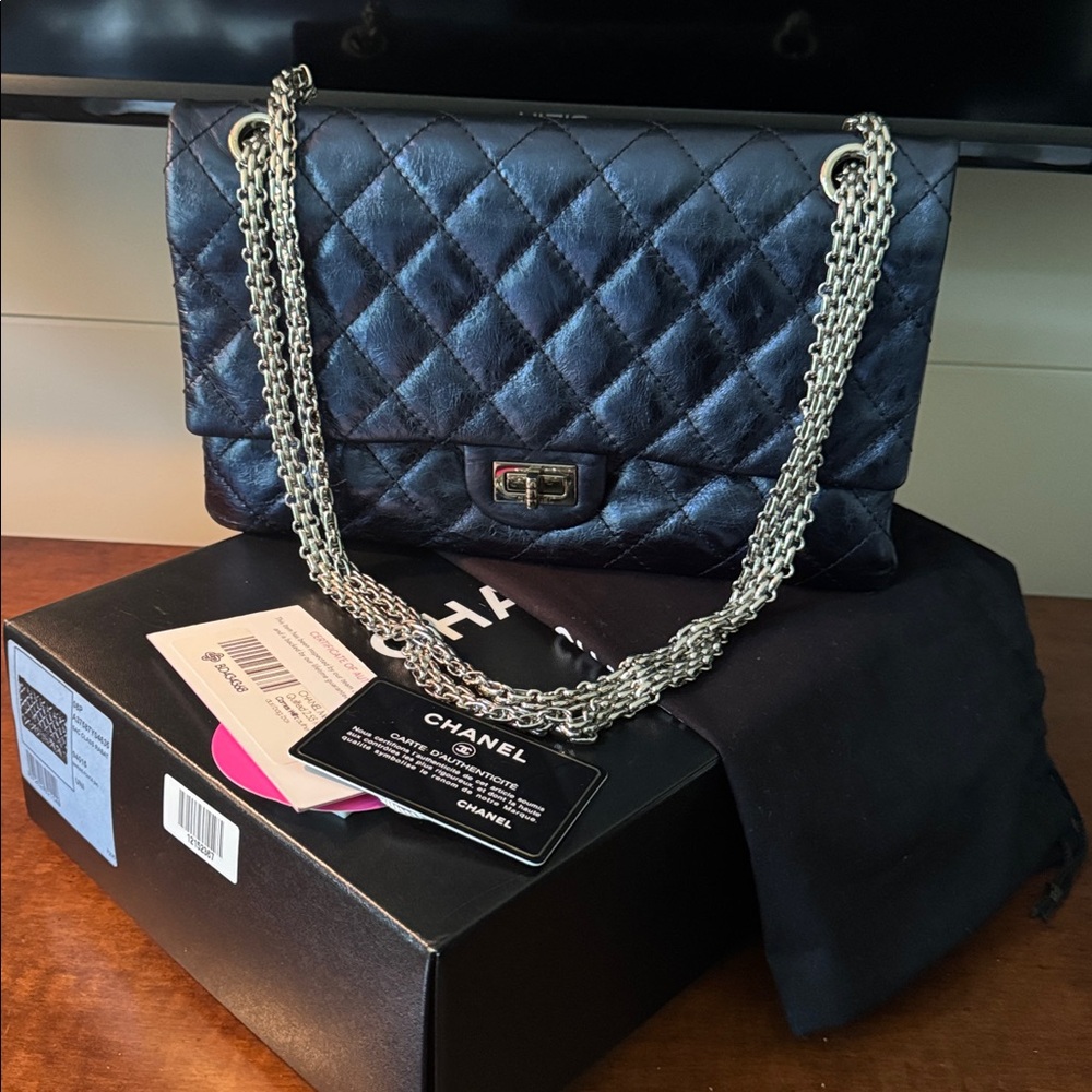 Chanel Blue Metallic 2.55 Re-issue handbag